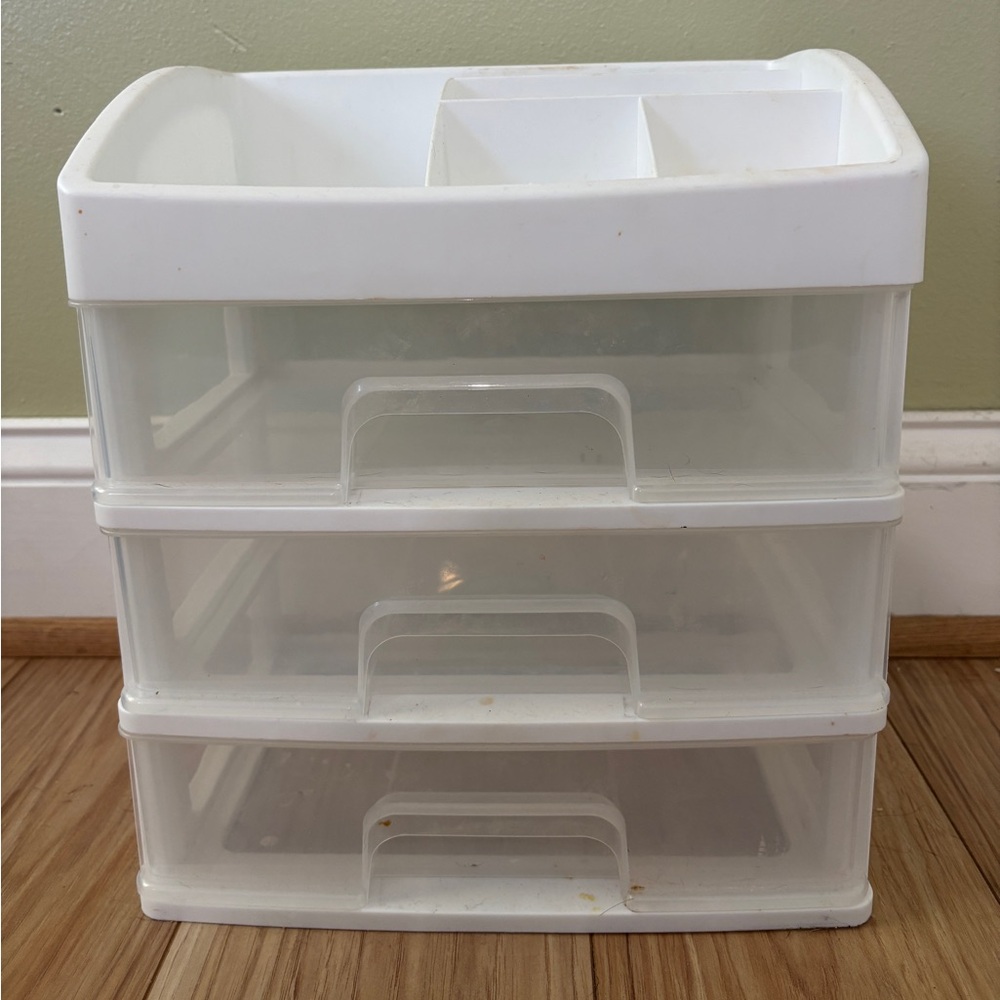 Clear and White 3-Drawer Storage Organizer
